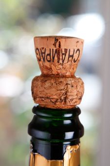 Champagne Cork On An Opened Bottle Stock Image