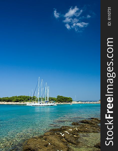 Sail boats docked in beautiful bay, Adriatic sea