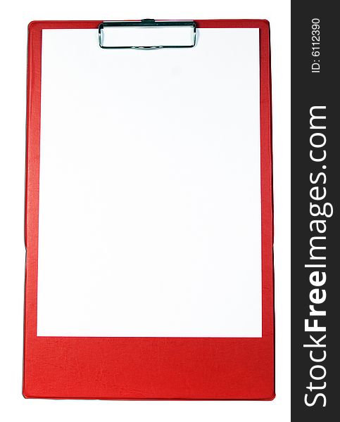 White blank paper on clipboard with white background. White blank paper on clipboard with white background