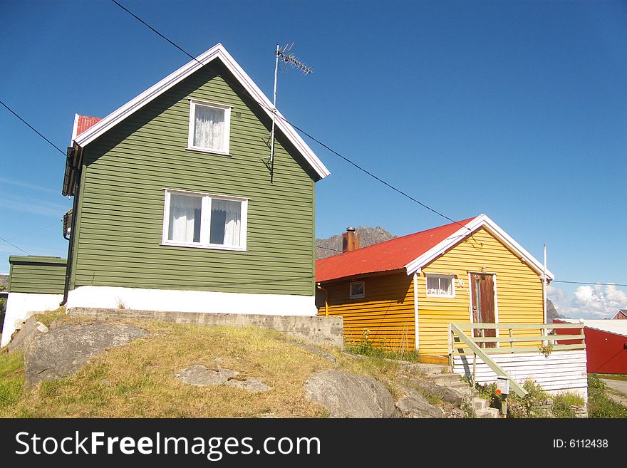 Henningsvaer in Lofoten s  colored houses