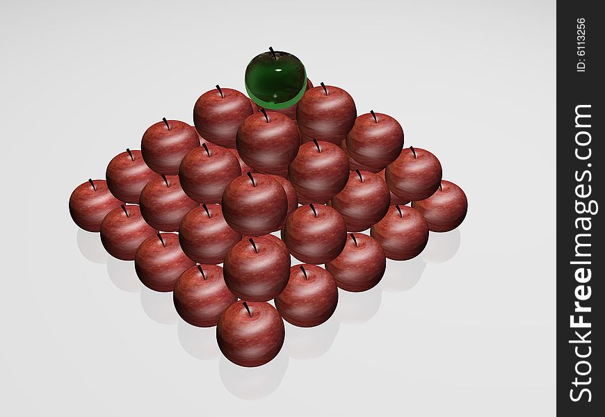 Pyramid of apples. 3d render.