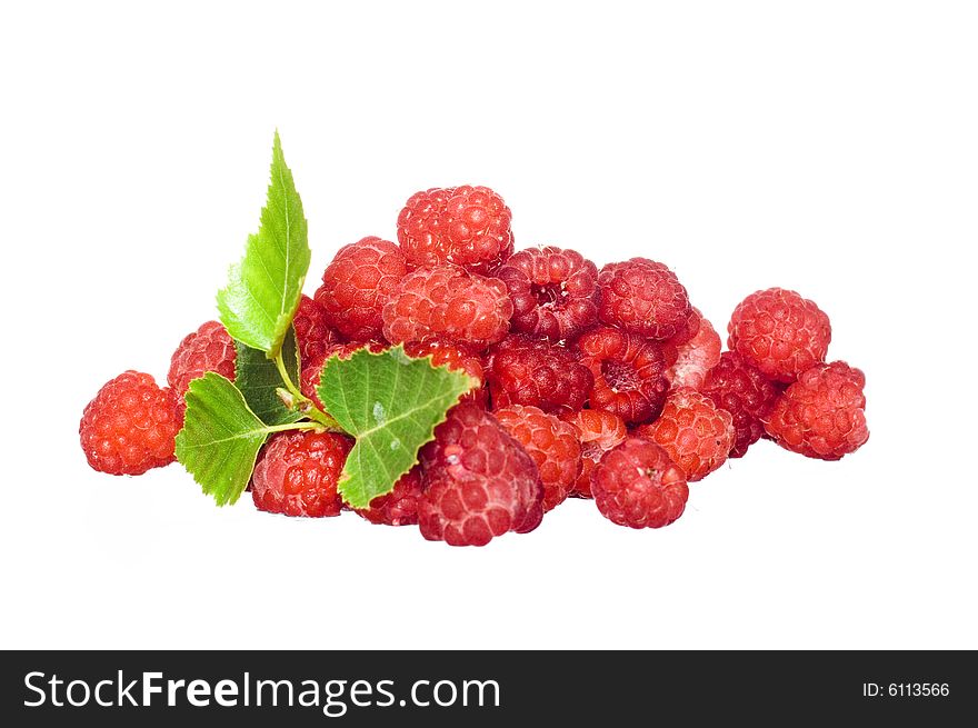Heap of Raspberries on white background.