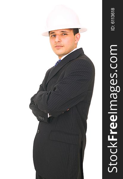 Contractor posing arms across the chest. isolated on white background. Contractor posing arms across the chest. isolated on white background