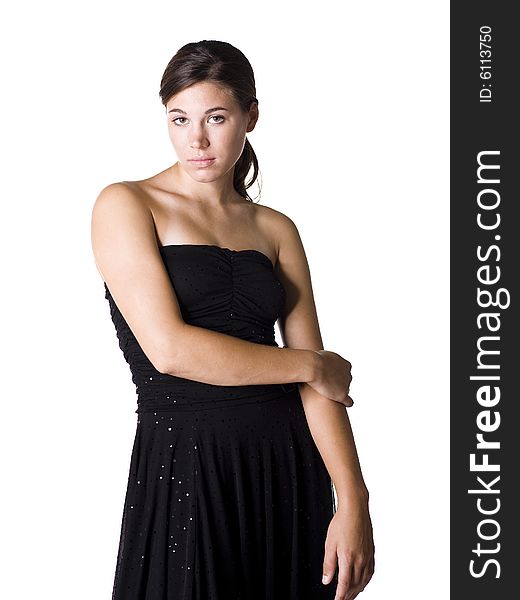 Young woman wearing a black sleeveless dress. Young woman wearing a black sleeveless dress