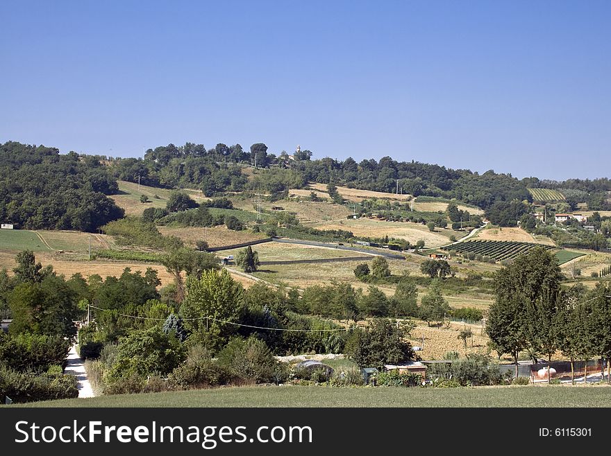 Paesagg of inland hills and vineyards of Tuscany