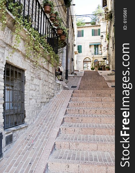 Streets and alleys in the wonderful town of Assisi in Umbria italia