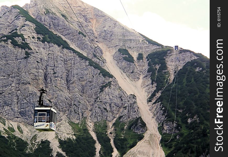 A courageous cableway over an austrian rock mountain. A courageous cableway over an austrian rock mountain.