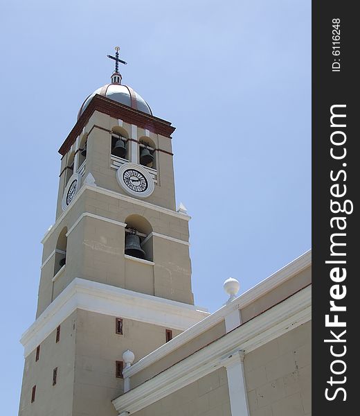 Bayamo City Cathedral Bellfry Clock Tower closeup, Granma Cuba