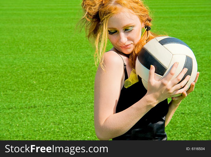 Beautyful model keeping sport ball. Beautyful model keeping sport ball