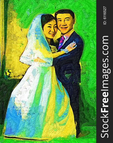 Wedding photo of a Chinese couple (paint effect)