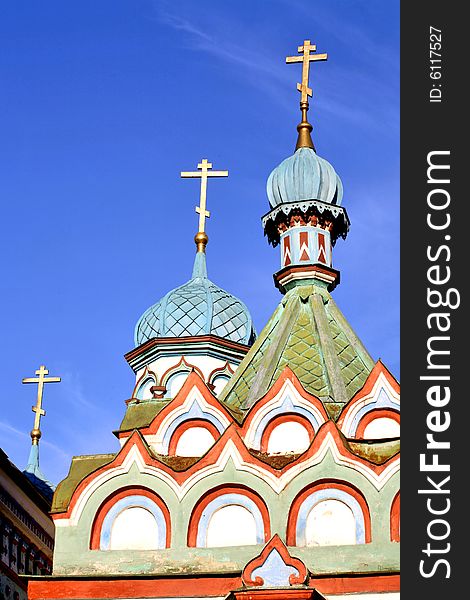 Cupolas and crosses on the Russian church