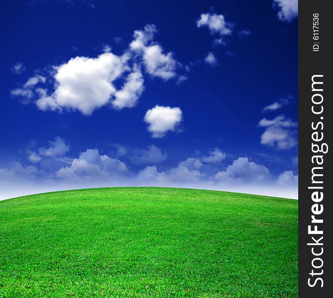 Green field beautiful on blue sky