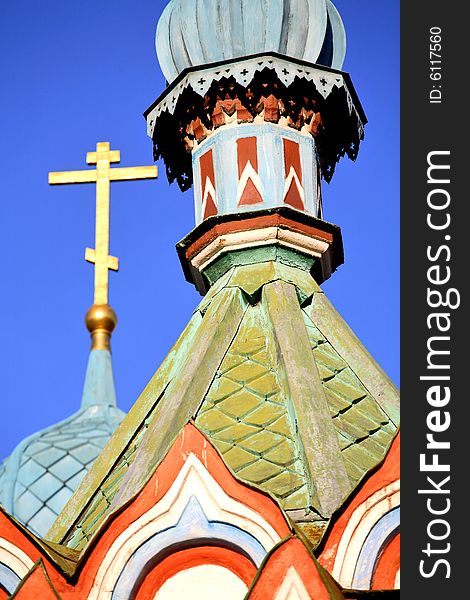 Cupolas and crosses on the Russian church