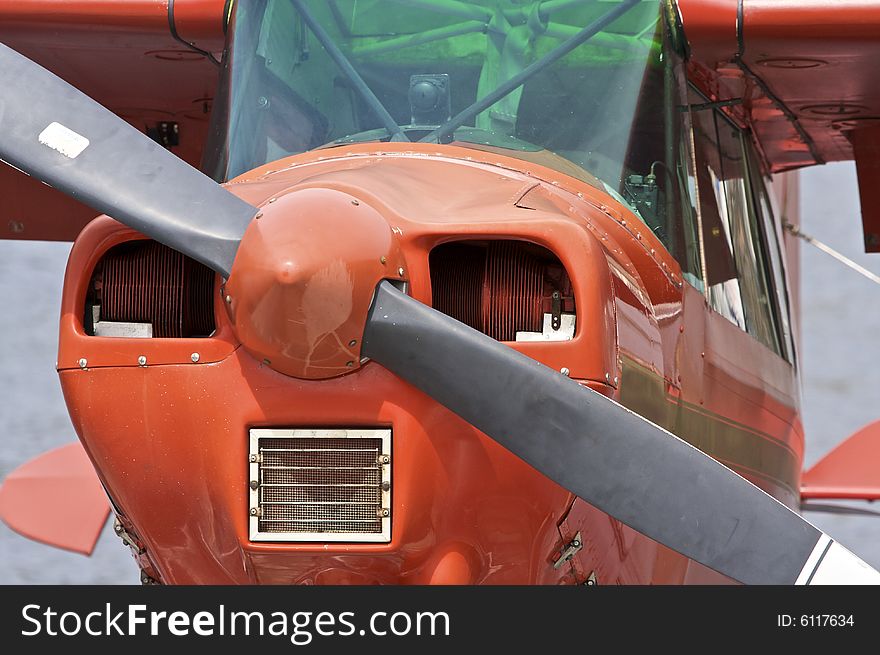 Close up image of float plane propeller