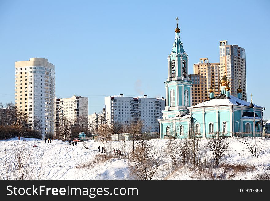 Christian church in winter Moscow