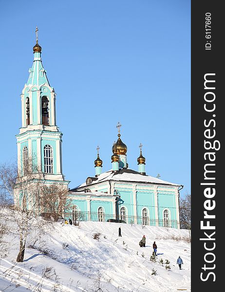 Beautiful blue christian orthodox church
