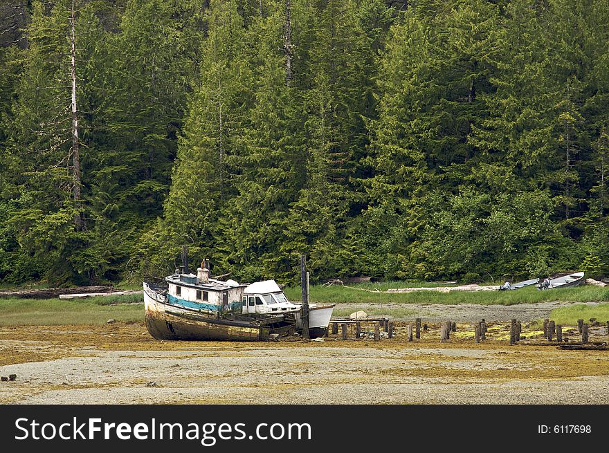 Abandoned ships along the shoreline in Ketchikan, AK. Abandoned ships along the shoreline in Ketchikan, AK