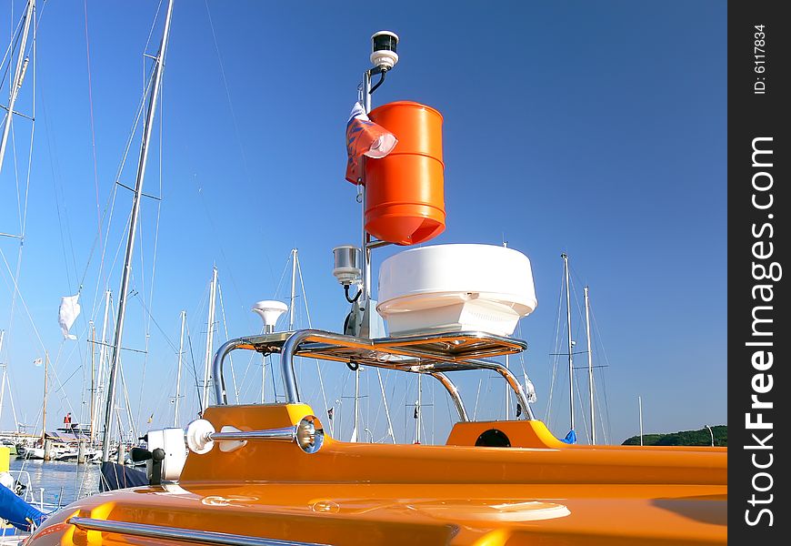 Rescue motor boat top - close up.