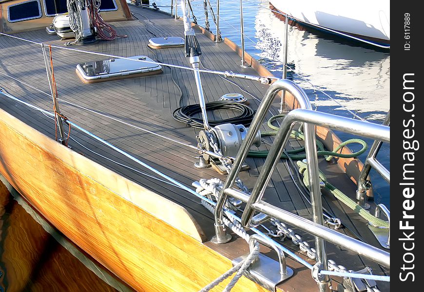 Wooden sail boat deck details.