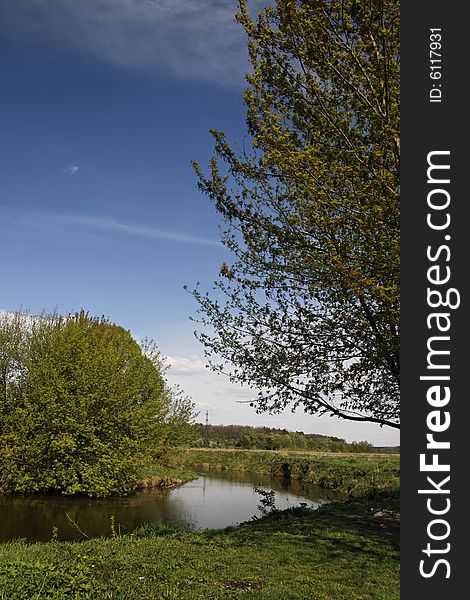 Spring landscape with meandering river