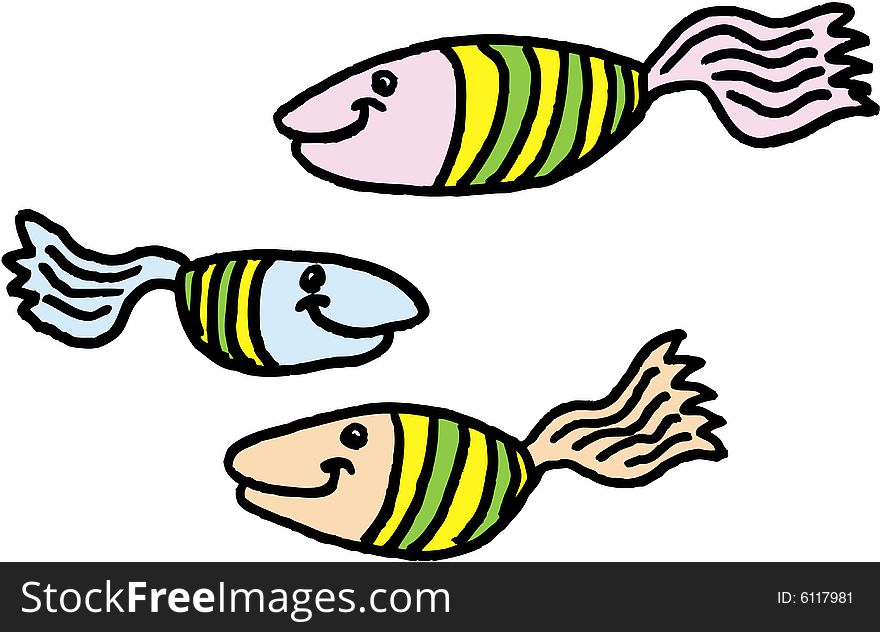 Three isolated different fish. vector image