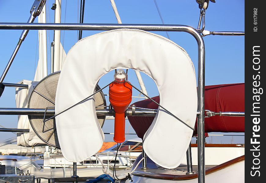 Details of the life-saving equipment on board sailing boat.