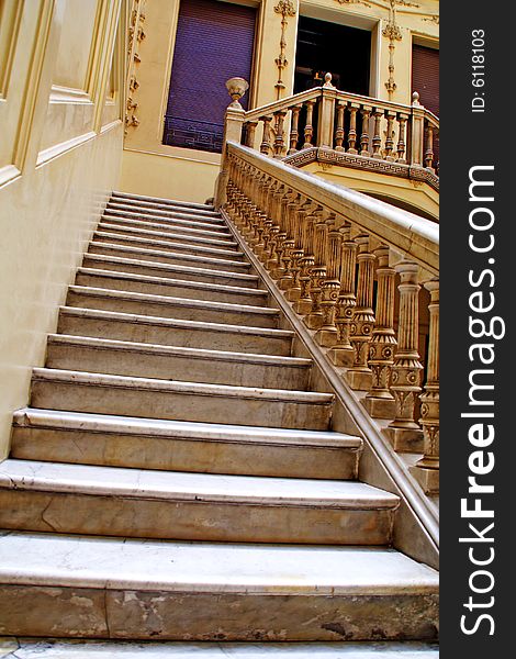 Stairs inside of  decorated building