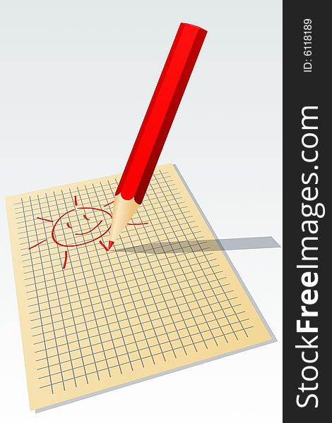 Vector illustration of pencil drawing sun