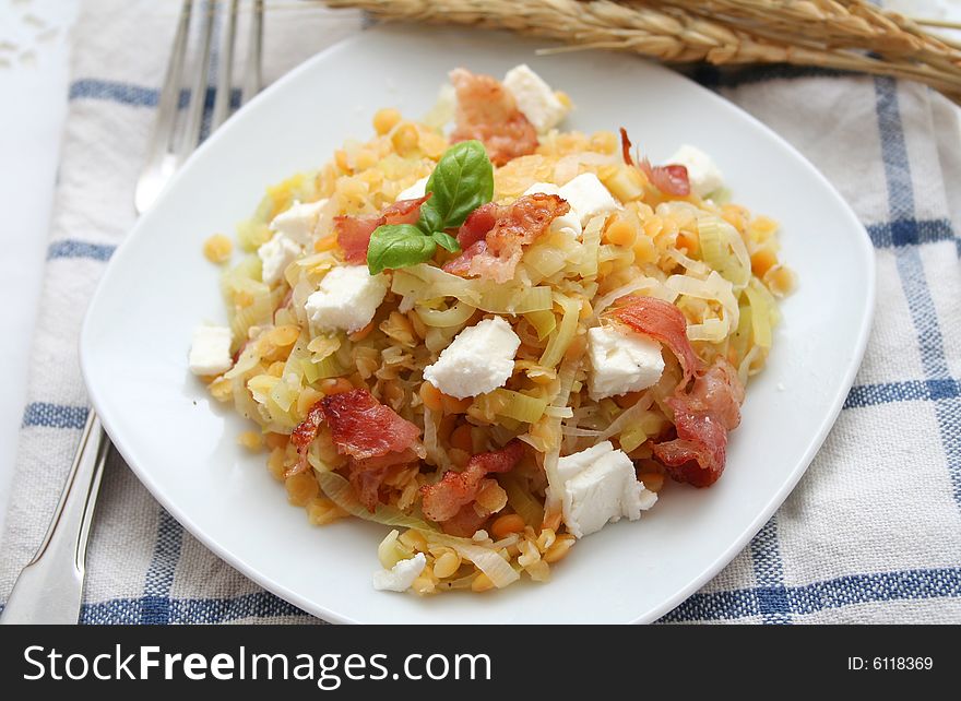 Frech salad with lens and cheese. Frech salad with lens and cheese