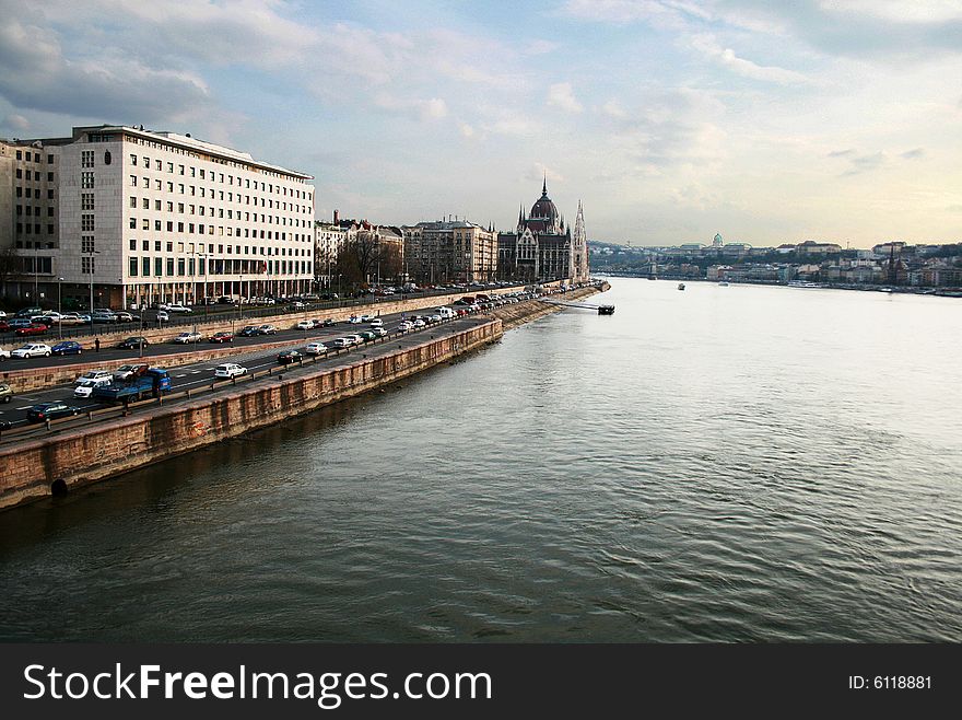 The old Budapest Parliament near the Danube