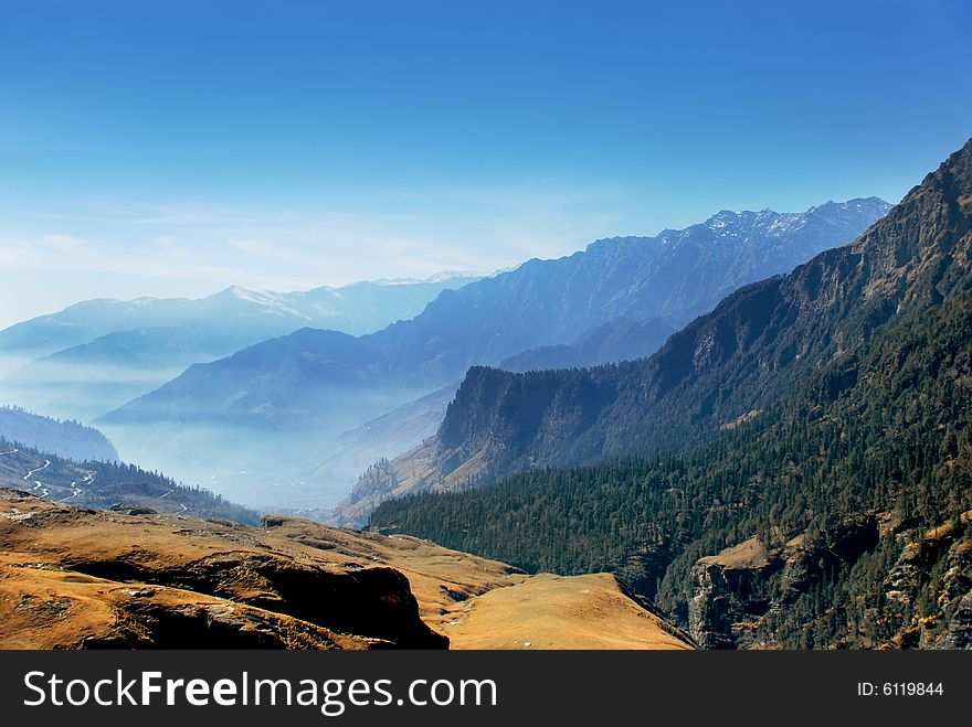 Blue himalaya mountaines vally wiev