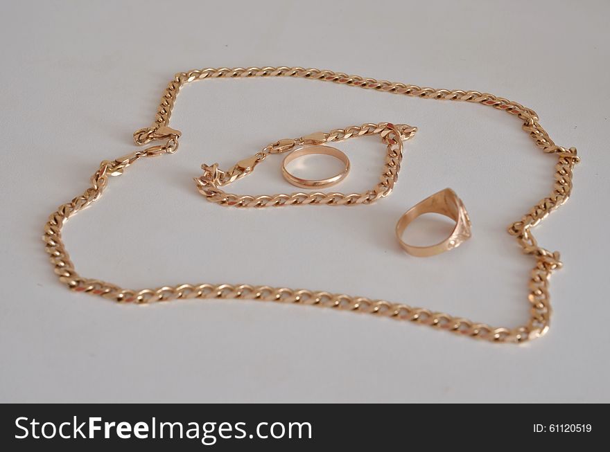 Gold Jewellery ring chain ring isolated on white background