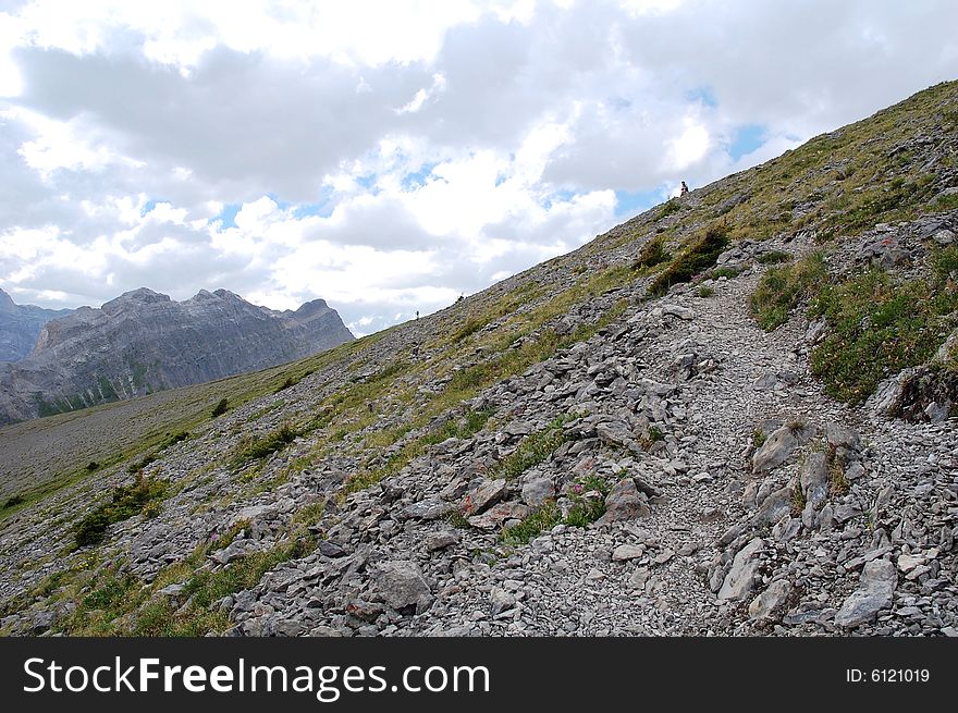 Hiking trails to the top of mountain indefatigable, kananaskis country, alberta, canada. Hiking trails to the top of mountain indefatigable, kananaskis country, alberta, canada