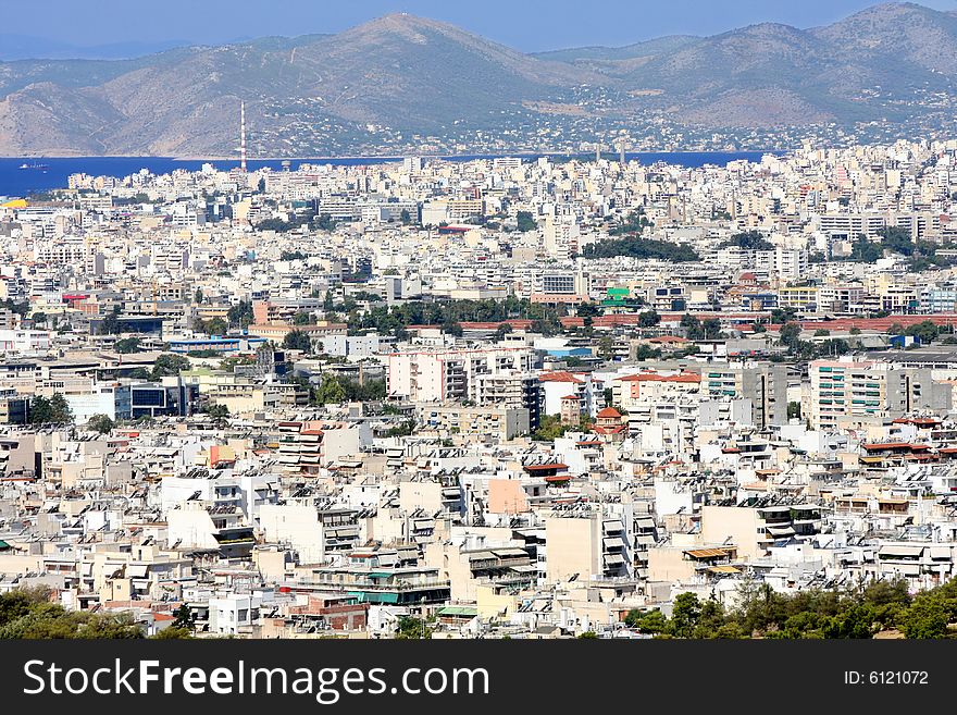 View and a shot of Athens from the Acropolis, Greece