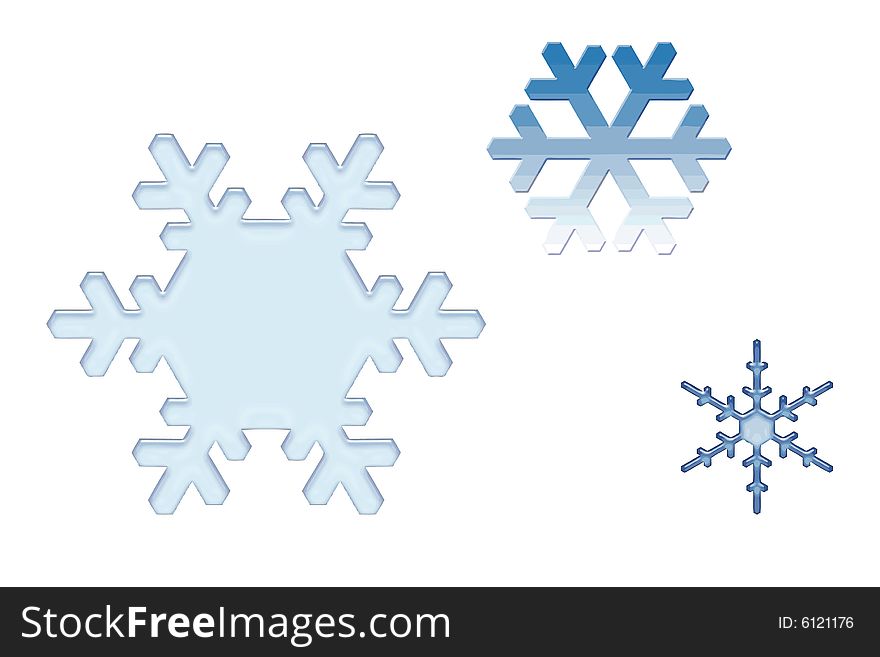 Three beautiful snowflakes isolated on white background