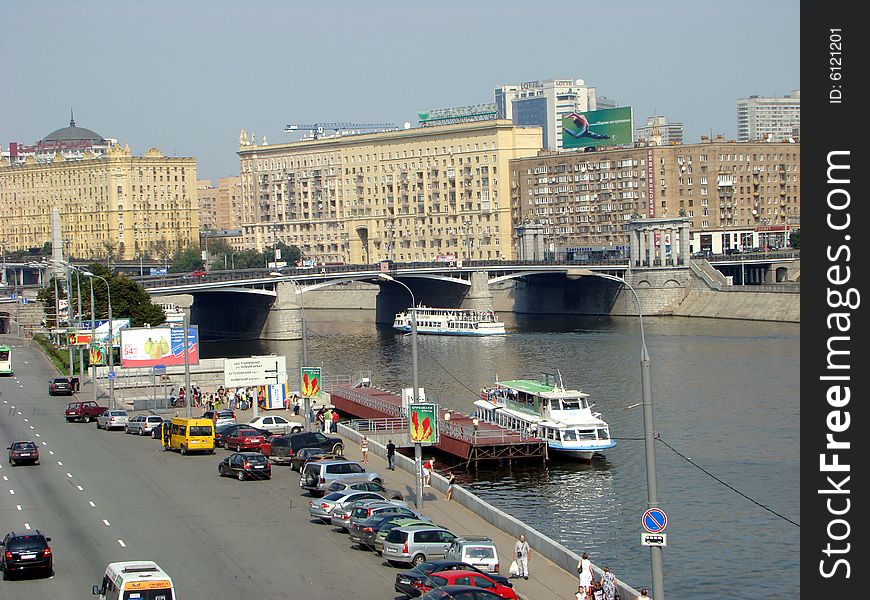 Borodino bridge as a steel design from beams through the river Moscow