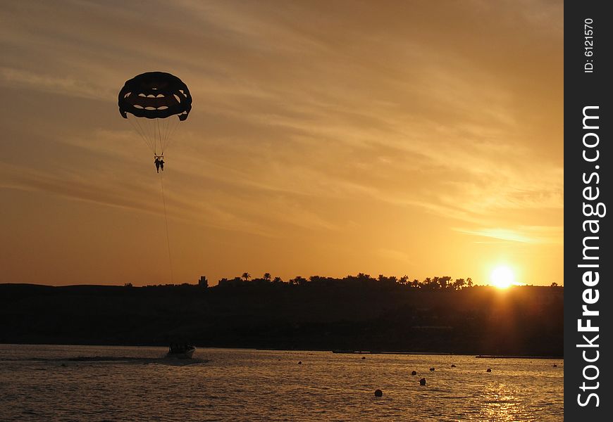 Flight on a parachute after a boat above the sea in Egypt. Flight on a parachute after a boat above the sea in Egypt