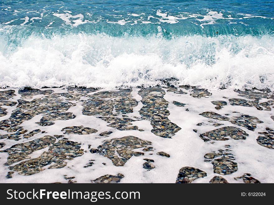 Blue wave formation with foam in adriatic sea. Blue wave formation with foam in adriatic sea