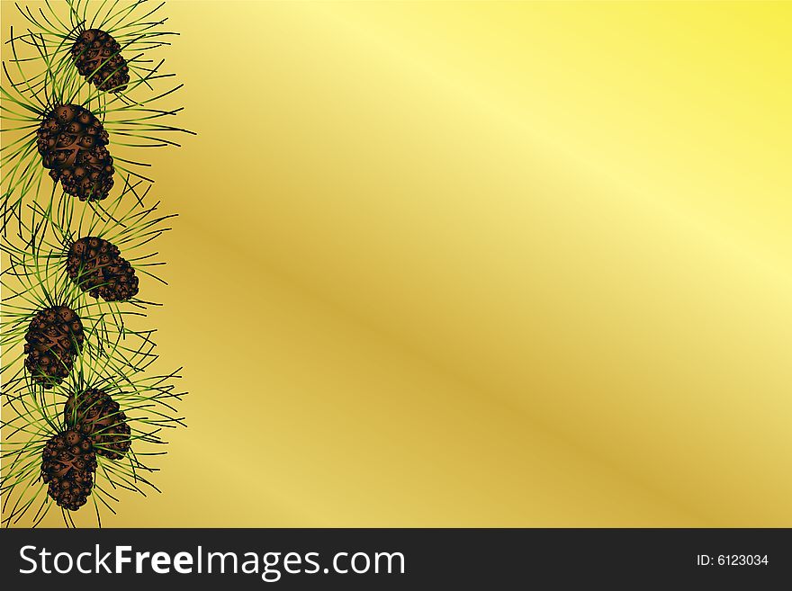 Golden background with pine cones on the left