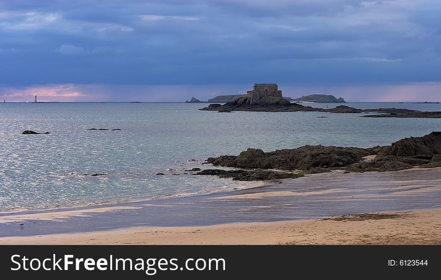 St Malo in Brittany under a Purple and Pink Sky.