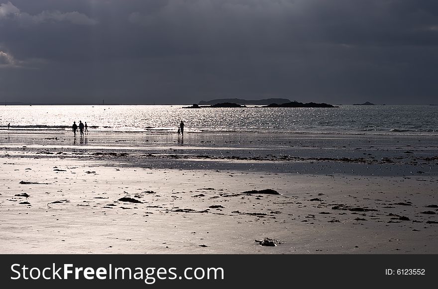 St Malo Beach Silhouette in late afternoon. St Malo Beach Silhouette in late afternoon