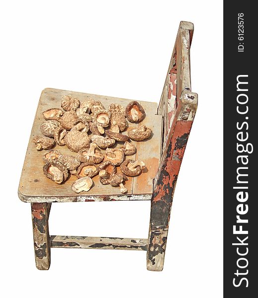 Dried mushroom and Stool with white background