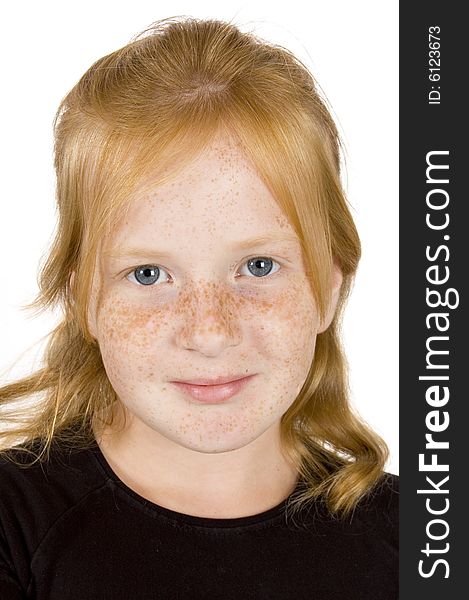 Portrait of young cute girl on a white background