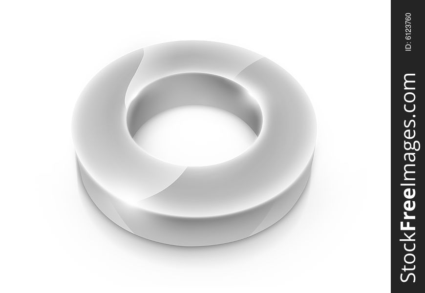 3D metal ring with beautiful glow on white background symbolising zero or letter. 3D metal ring with beautiful glow on white background symbolising zero or letter