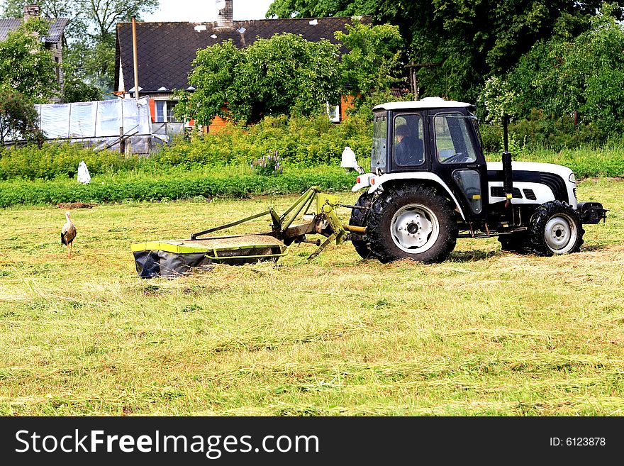 A tractor on the field