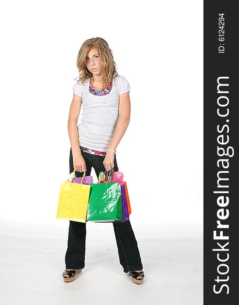 Girl with many bags from school shopping. Girl with many bags from school shopping