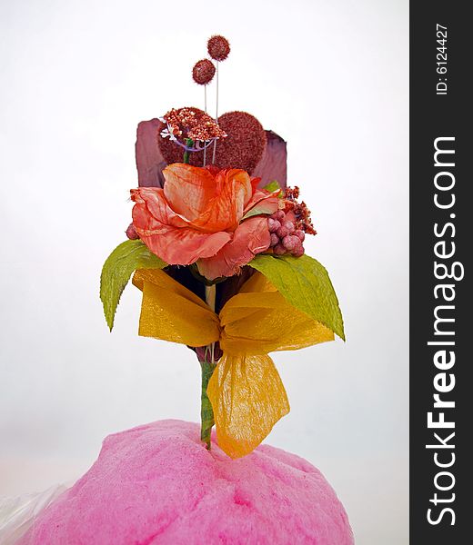 Paper flower art used in wedding ceremonies as gift with candy floss front view. Paper flower art used in wedding ceremonies as gift with candy floss front view