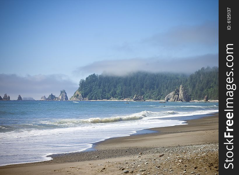 View of the beach and rock.