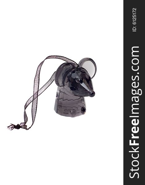 Souvenir - crystal mouse with ribbon on white background