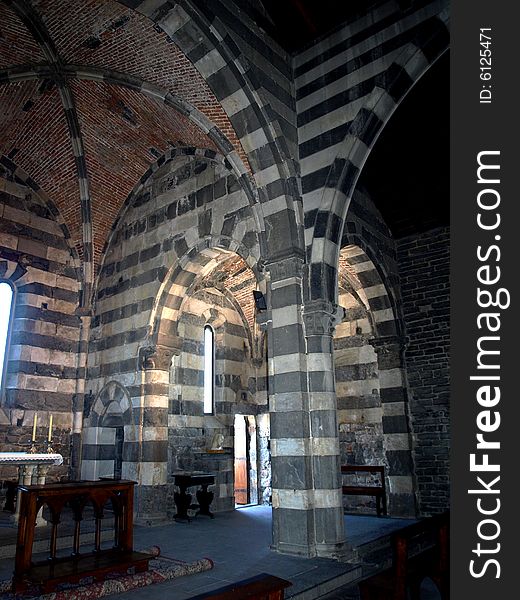 A good shot of the San Pietro church's indoor in Porto Venere - Italy. A good shot of the San Pietro church's indoor in Porto Venere - Italy